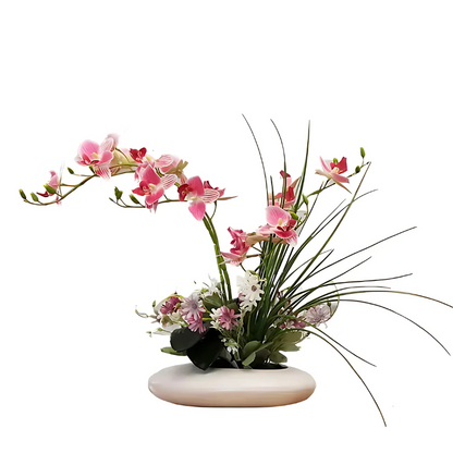 Keramikvase mit Orchidee – Elegante Deko Vase mit künstlicher Blume