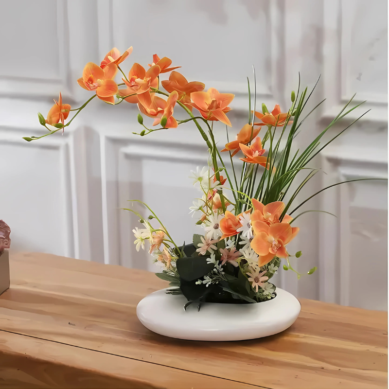 Keramikvase mit Orchidee – Elegante Deko Vase mit künstlicher Blume