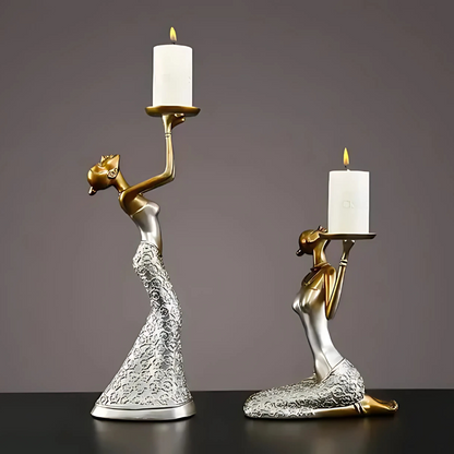 Goldene Damen-Kerzenhalter – Elegante Skulptur für stilvolle Wohnkultur