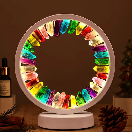 Klare Quarzkristall-Lampe mit Aura-Beschichtung - Regenbogen-Effekt & einstellbare Beleuchtung