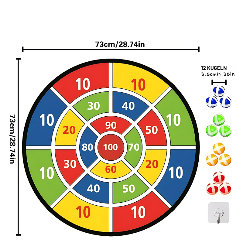 Großes faltbares Dartscheibe-Set – 12 Klettpfeile, sicheres Spiel für drinnen & draußen