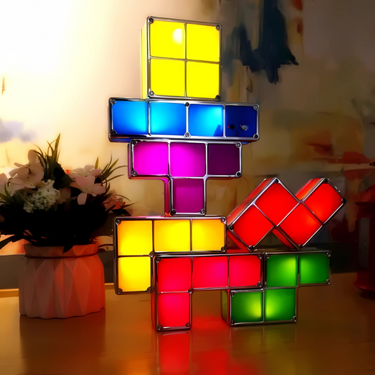 Tetris Stapelbares LED-Nachtlicht - Bunte interaktive Lampe für Heimdekoration, Tetris Fans