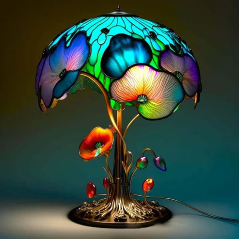 Farbige Pflanzen-Tischlampe aus Glas - von der Natur inspirierte dekorative Lampe