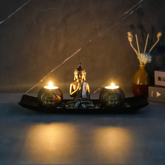 Zen Meditation Statue mit Kerzenhalter - Holz poliert Tabletop Dekor für spirituelle Atmosphäre