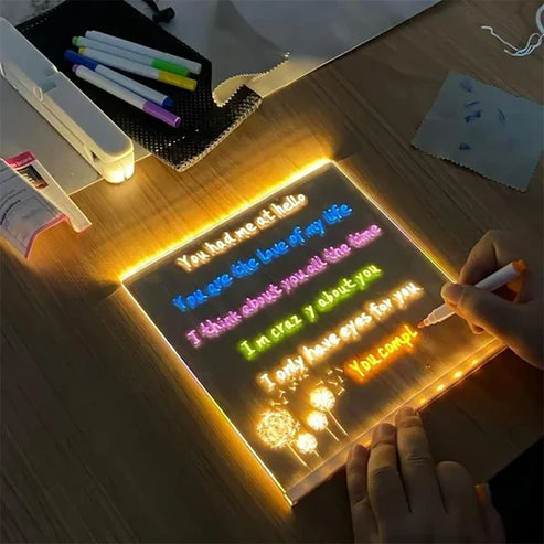 LED-Acryl-Zeichentafel für Kinder - Leucht-Whiteboard mit 7 Markern