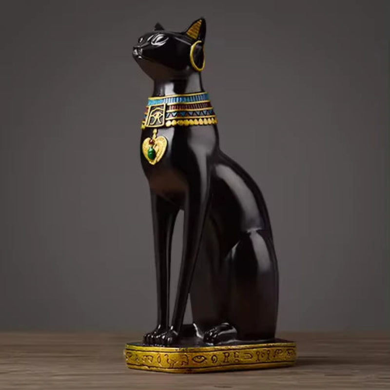 Ägyptische Katzenfigur – Harz Statue mit Gold & Türkis Akzenten