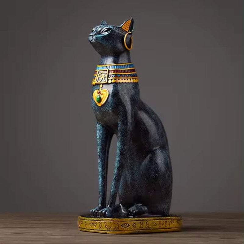 Ägyptische Katzenfigur – Harz Statue mit Gold & Türkis Akzenten