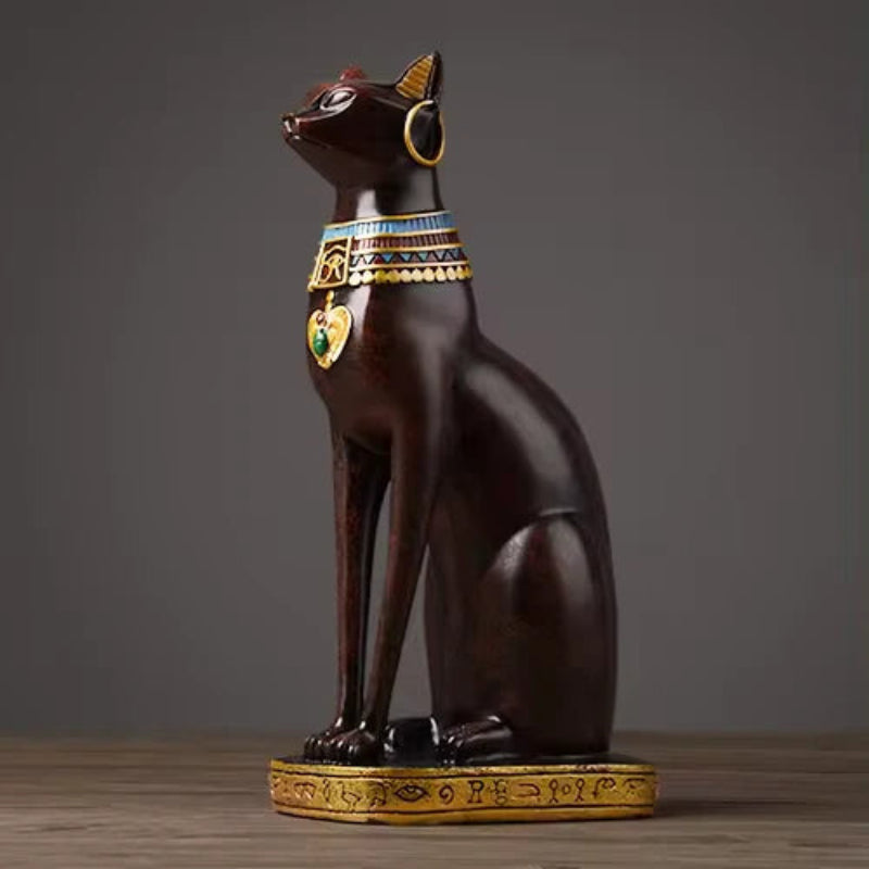 Ägyptische Katzenfigur – Harz Statue mit Gold & Türkis Akzenten