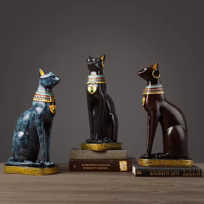 Ägyptische Katzenfigur – Harz Statue mit Gold & Türkis Akzenten