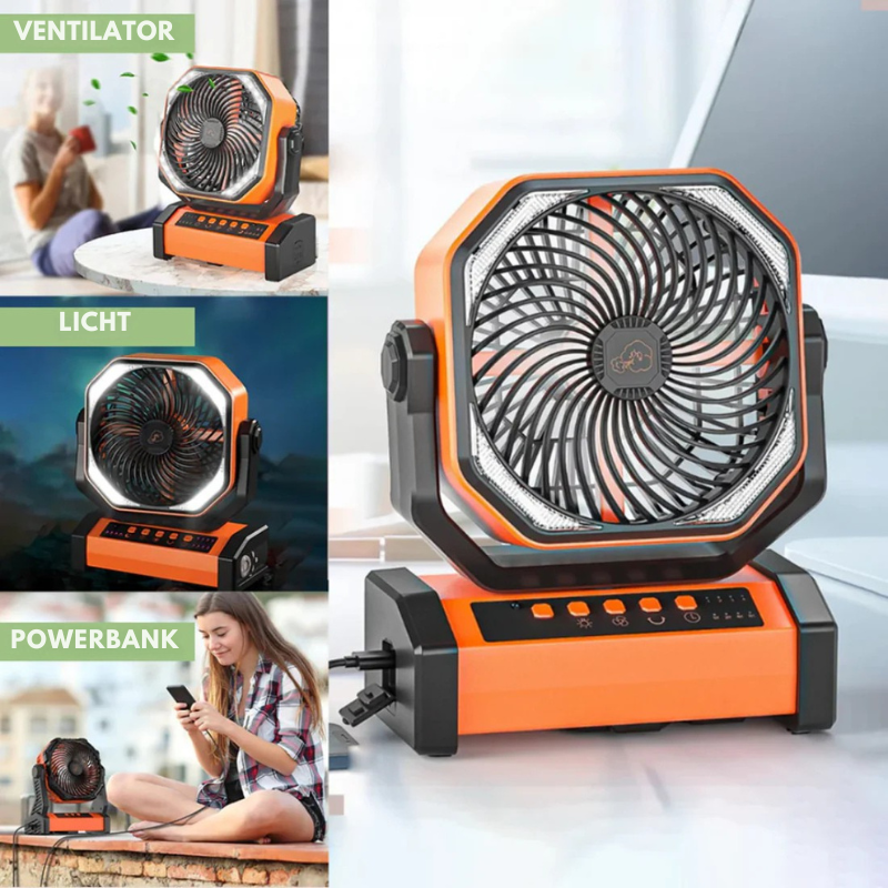 Tragbarer Camping-Ventilator - mit wiederaufladbarem USB-Akku und Powerbank