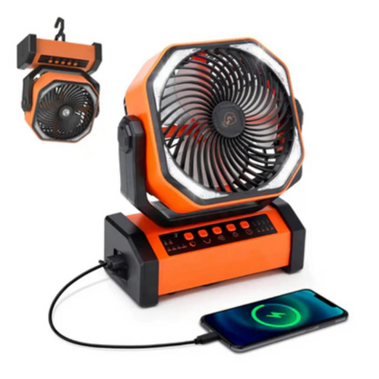 Tragbarer Camping-Ventilator - mit wiederaufladbarem USB-Akku und Powerbank