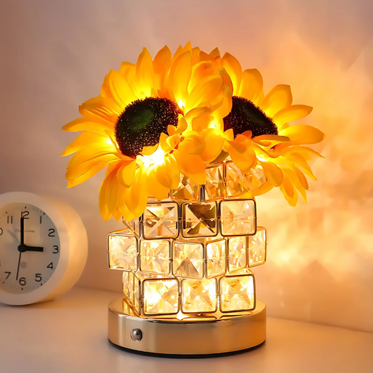 Wiederaufladbare Sonnenblumen-Tischlampe - Kabellos mit 3 Dimmmodi - Perfektes Geschenk