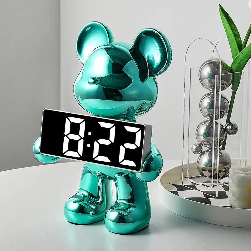 Zeit Teddy  Uhr – Moderne Chrom Digitale Teddybär Uhr für Büro- & Schlafzimmer Dekor