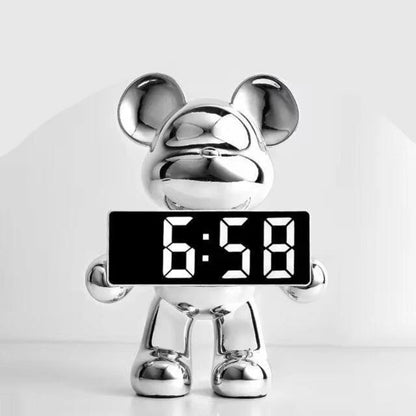 Zeit Teddy  Uhr – Moderne Chrom Digitale Teddybär Uhr für Büro- & Schlafzimmer Dekor