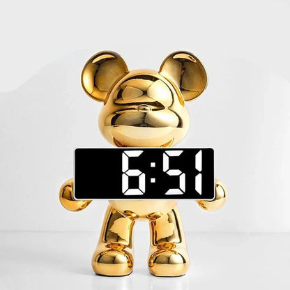 Zeit Teddy  Uhr – Moderne Chrom Digitale Teddybär Uhr für Büro- & Schlafzimmer Dekor