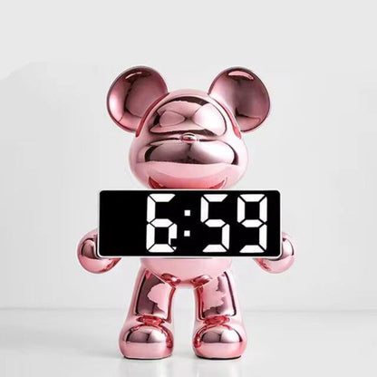 Zeit Teddy  Uhr – Moderne Chrom Digitale Teddybär Uhr für Büro- & Schlafzimmer Dekor