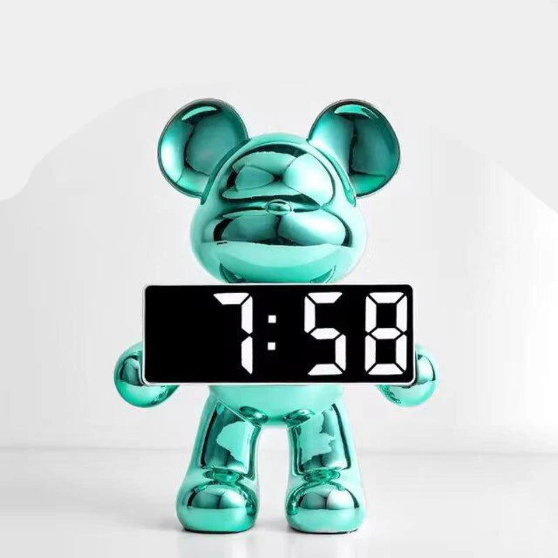 Zeit Teddy  Uhr – Moderne Chrom Digitale Teddybär Uhr für Büro- & Schlafzimmer Dekor