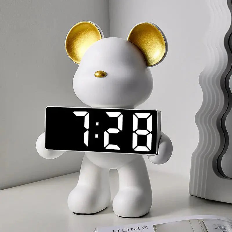 Zeit Teddy  Uhr – Moderne Chrom Digitale Teddybär Uhr für Büro- & Schlafzimmer Dekor