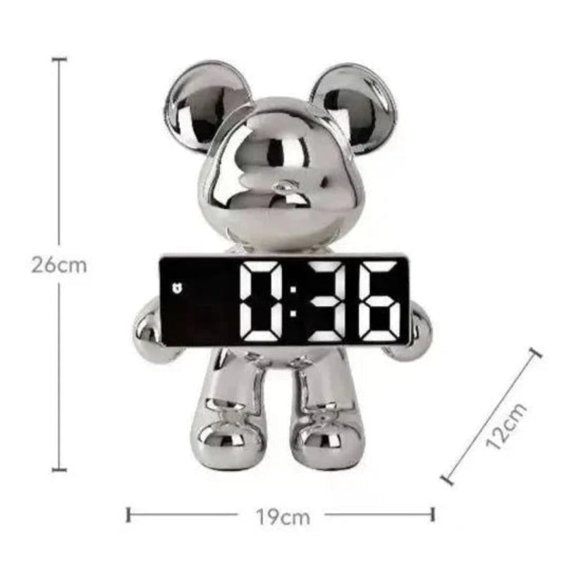 Zeit Teddy  Uhr – Moderne Chrom Digitale Teddybär Uhr für Büro- & Schlafzimmer Dekor