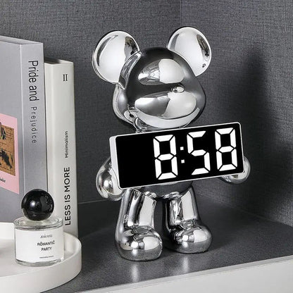 Zeit Teddy  Uhr – Moderne Chrom Digitale Teddybär Uhr für Büro- & Schlafzimmer Dekor