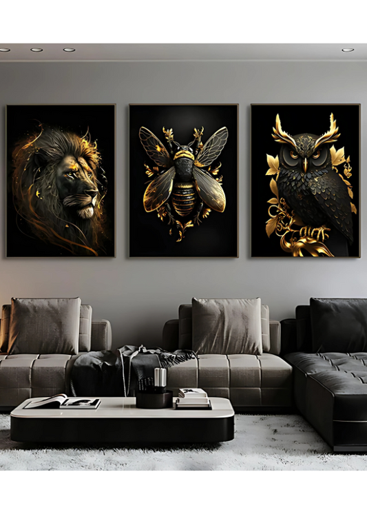 Schwarzes Gold Tier-Metal Wandkunst Poster – Auffällige Wohnkultur für Wohnzimmer & Büro