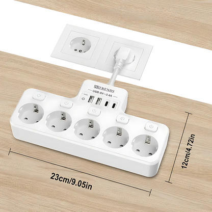 9-in-1 Steckdosenadapter mit USB & USB-C - Überspannungsschutz & Schnellladegerät