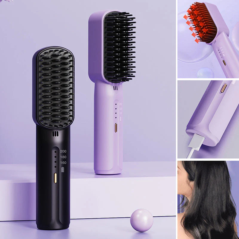 Mini Haarglätter Kamm – 2-in-1 Glätten & Locken, Schnelles Aufheizen