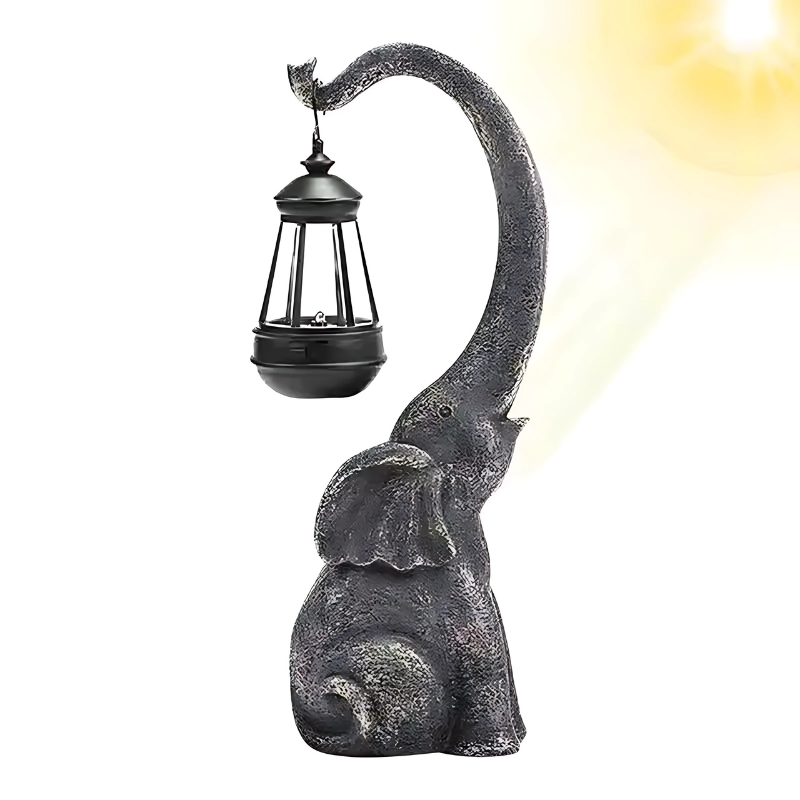 Solarbetriebene Elefantenstatue mit LED Licht – Wetterfeste Gartenfigur