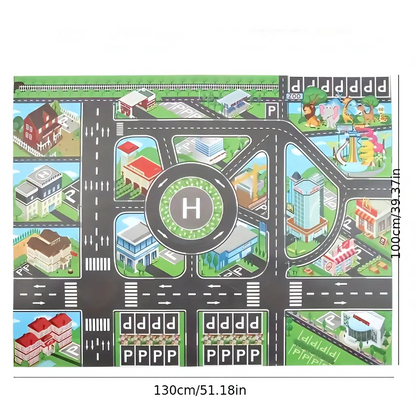 Stadtverkehr Spielmatte – Lehrreiche Spielzeugkarte mit Straßen & Fahrzeugen für Kinder