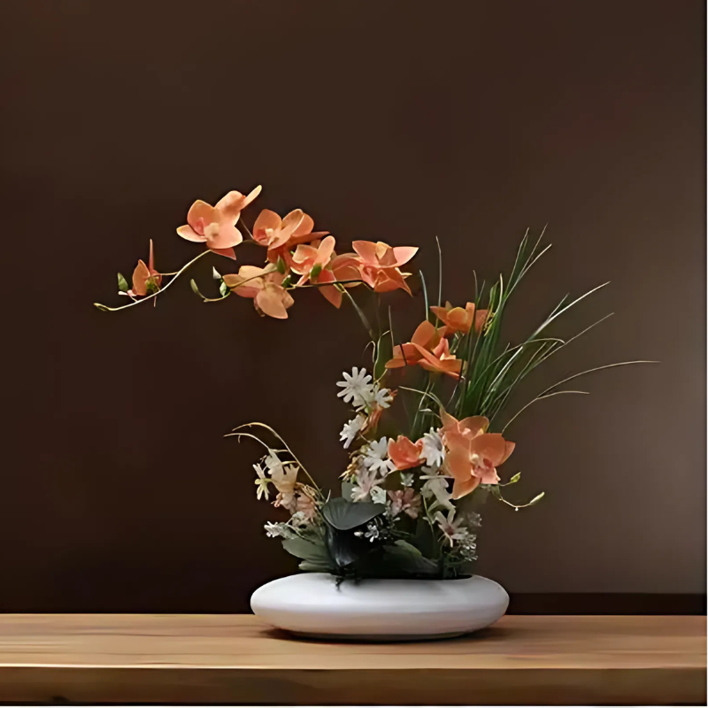 Keramikvase mit Orchidee – Elegante Deko Vase mit künstlicher Blume