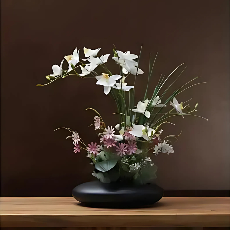 Keramikvase mit Orchidee – Elegante Deko Vase mit künstlicher Blume