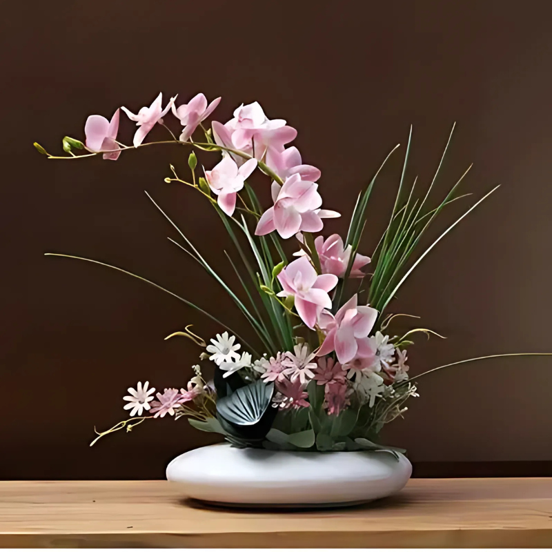 Keramikvase mit Orchidee – Elegante Deko Vase mit künstlicher Blume