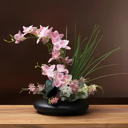 Keramikvase mit Orchidee – Elegante Deko Vase mit künstlicher Blume